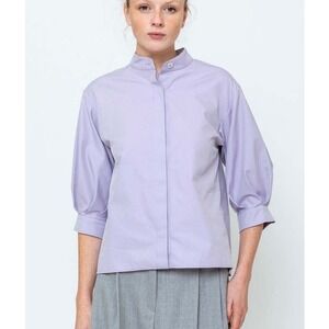 ODEEH Lilac Band Collar Puff Sleeve Button Up Blouse Shirt Women's Size 42 US 10